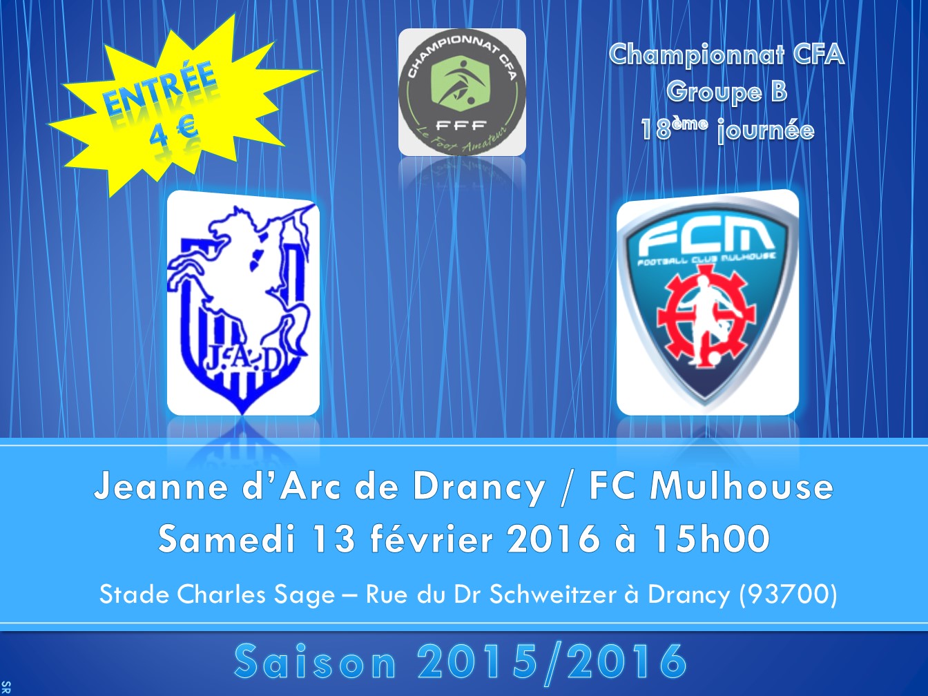 Echarpe de football vintage Coupe de France JA Drancy-FC Metz saison 2005-2006